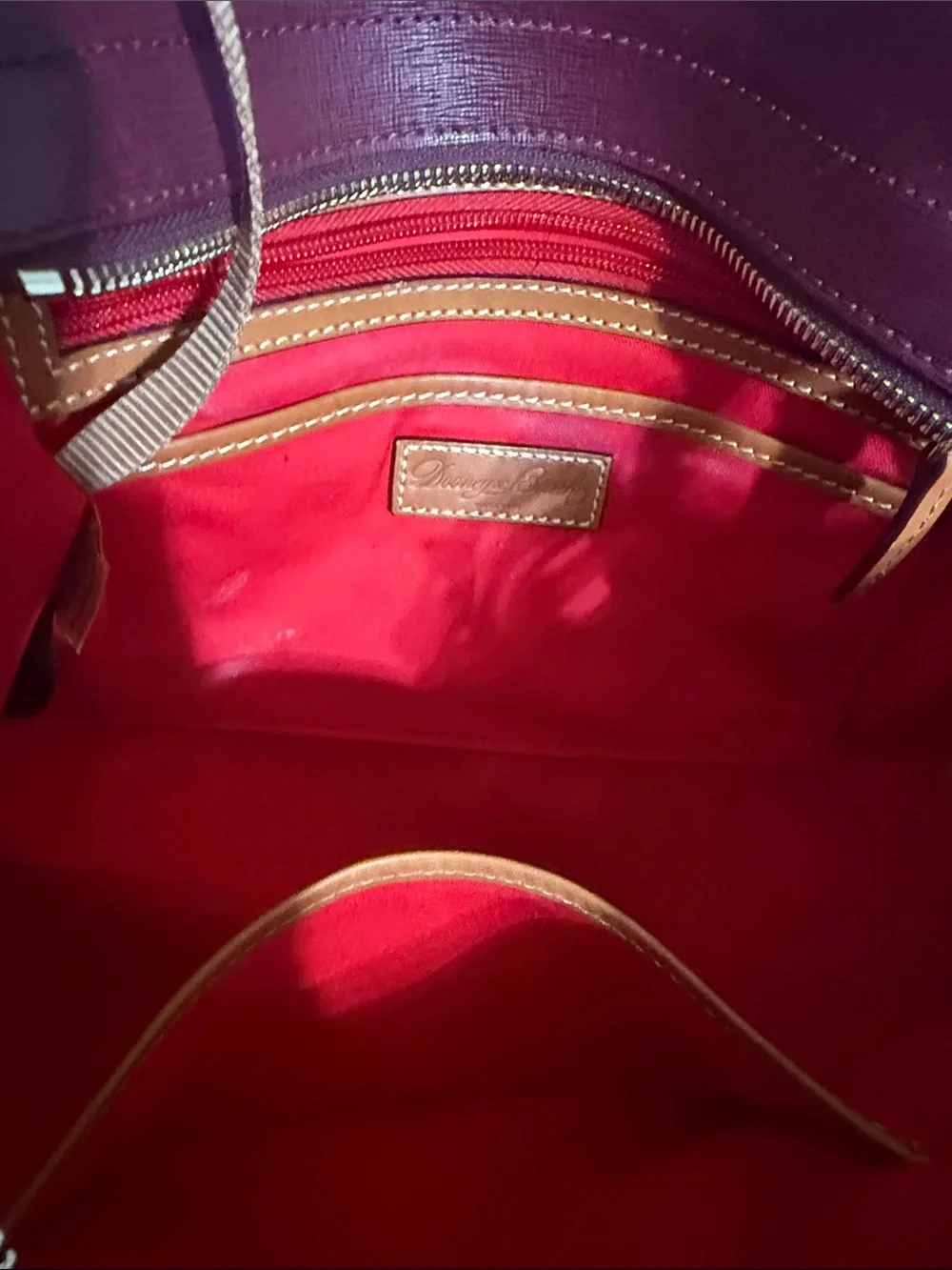 Dooney & Bourke Burgundy and Tan Leather Satchel